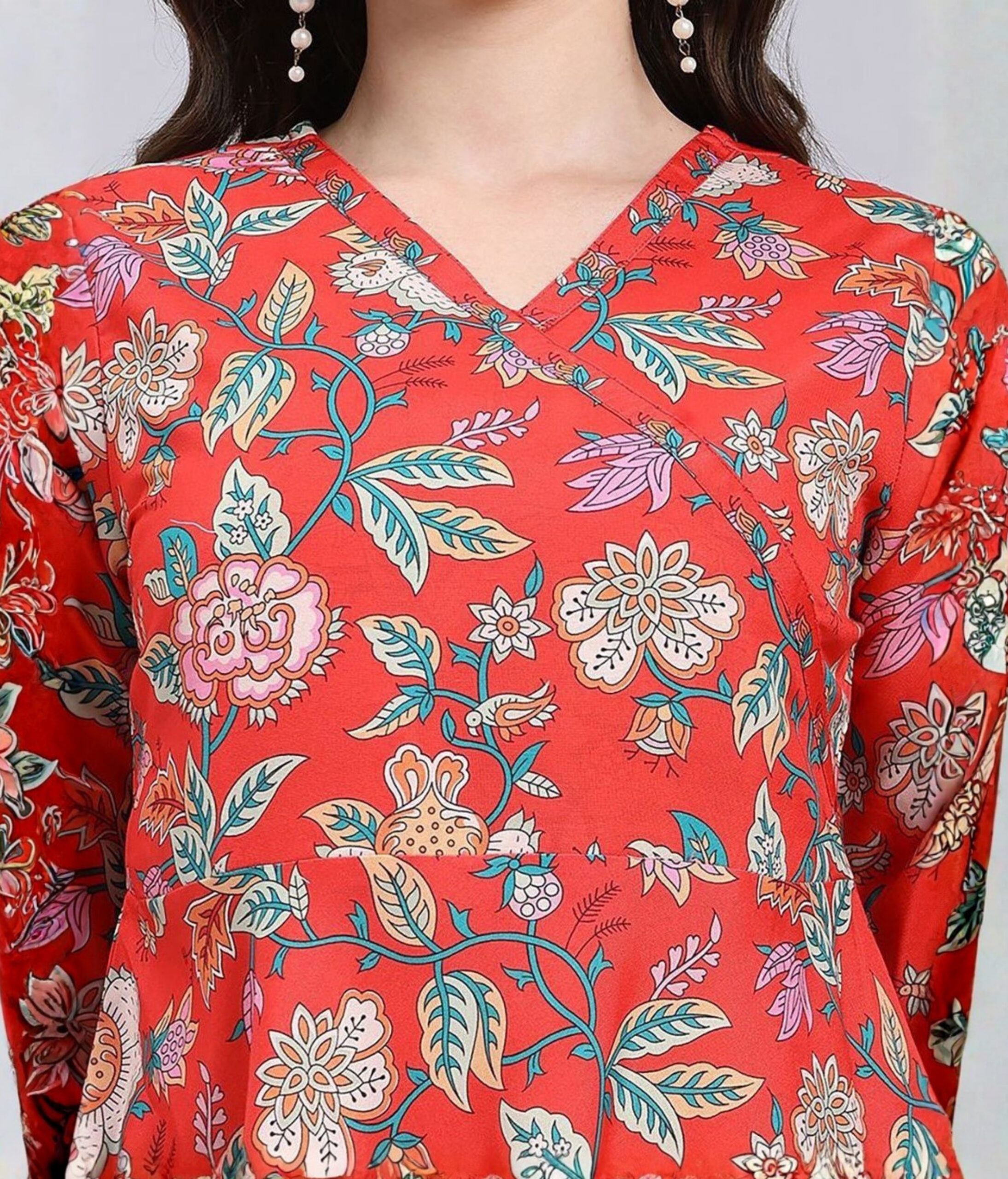 Women's Brick Red Cotton & Rayon Anarkali Dress | Indian Dress for Women with Palazzo Pant & Dupatta -Salwar Kameez Style | Ethnic Wear - Image 3